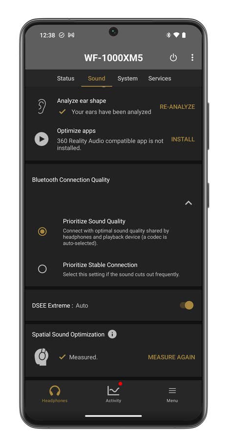 Sony Headphones Connect app screenshot