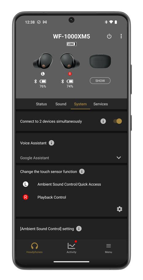 Sony Headphones Connect app screenshot