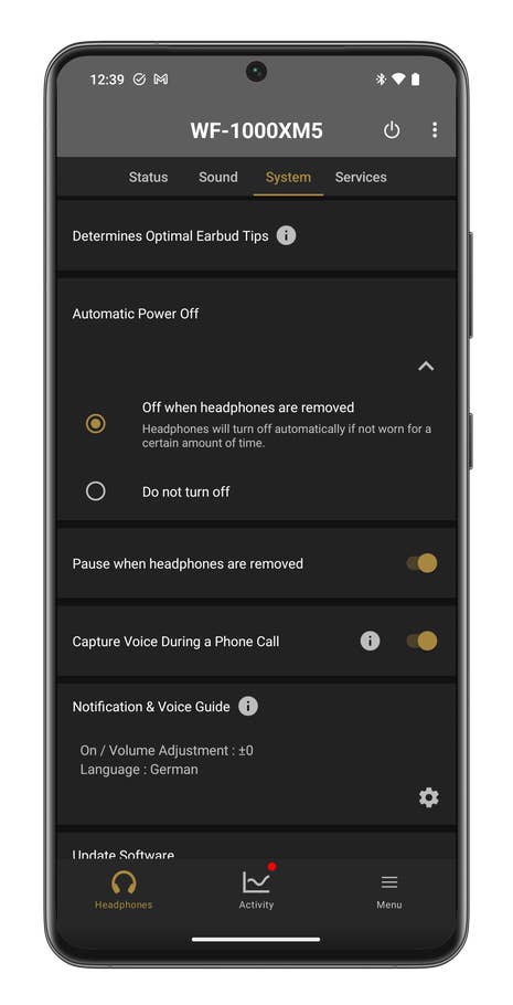 Sony Headphones Connect app screenshot