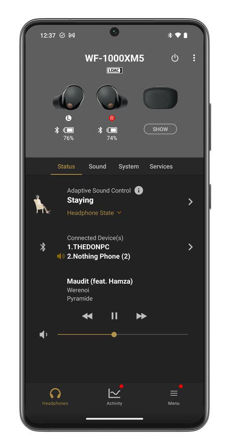 Sony Headphones Connect app screenshot