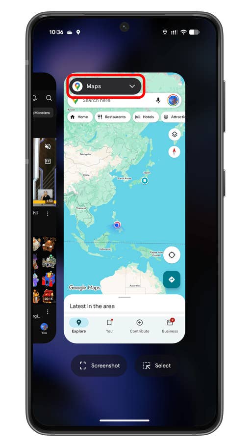 An Android phone displaying Google Maps with a highlighted u0027Mapsu0027 section at the top.
