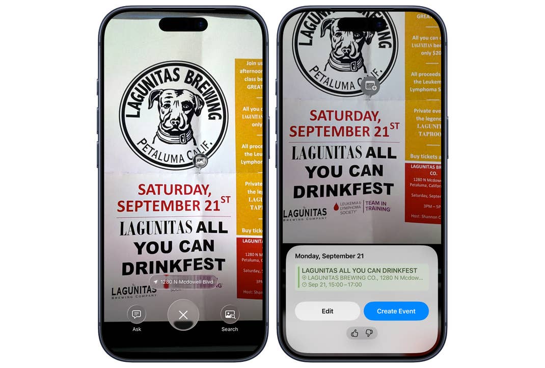 Visual Intelligence erkennt Adressen und Events