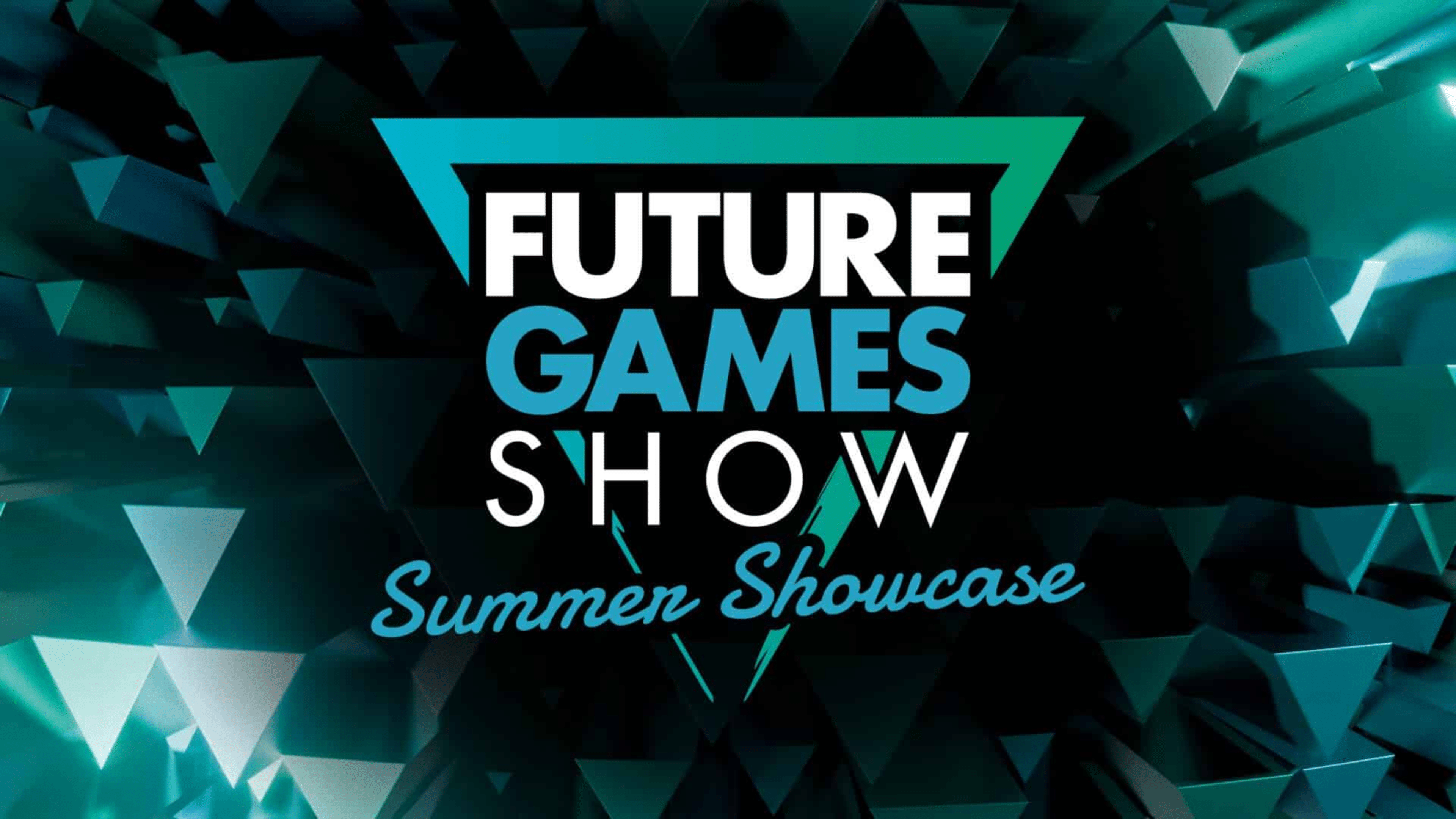 Logo for Future Games Show Summer Showcase with geometric background.