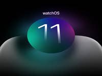 The number 11 floating above the Apple Watch signaling the new version of the watchOS