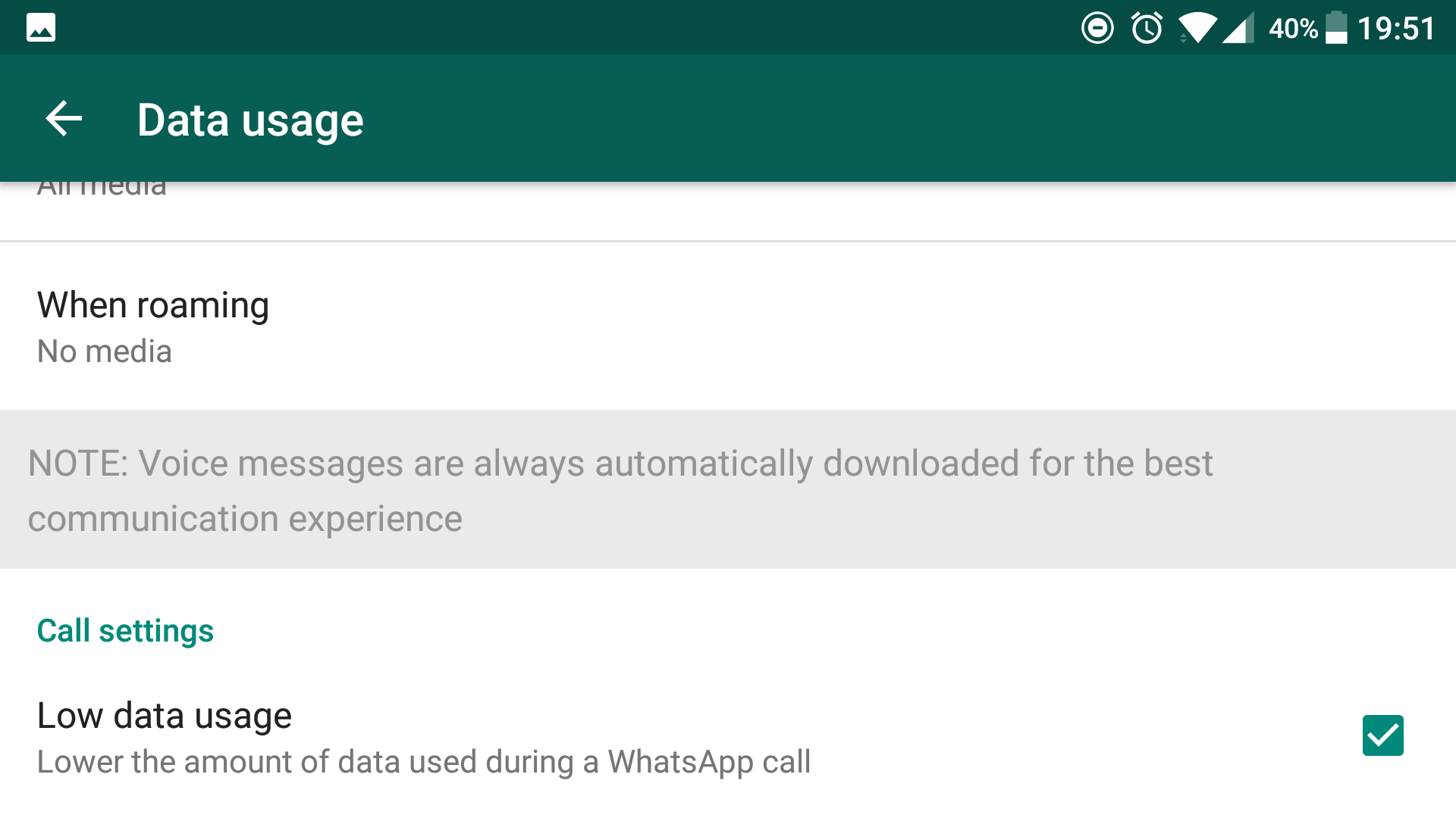 whatsapp low data usage