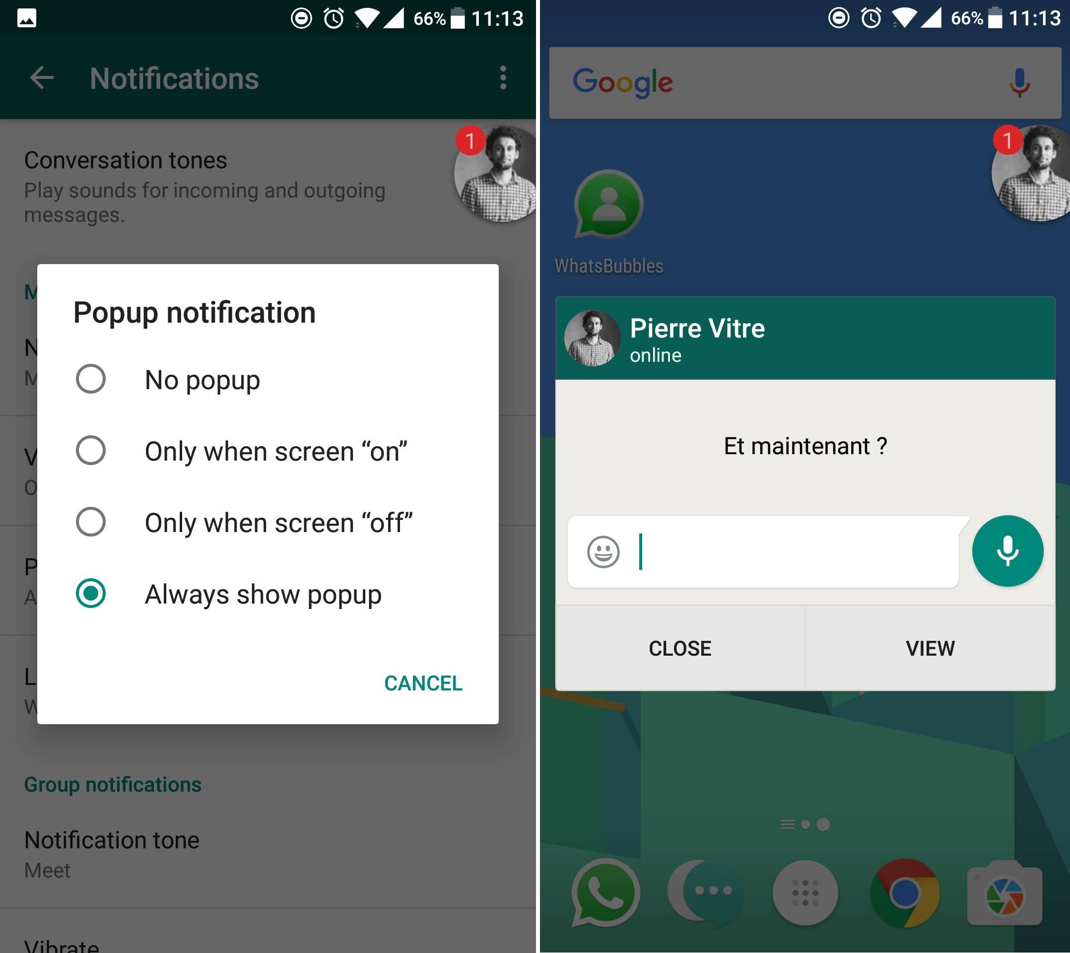 whatsapp popup