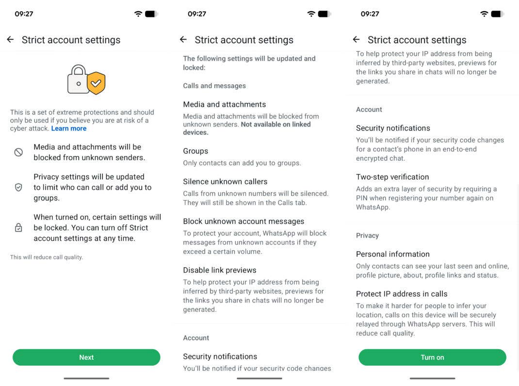 The new "Strict account settings" in WhatsApp