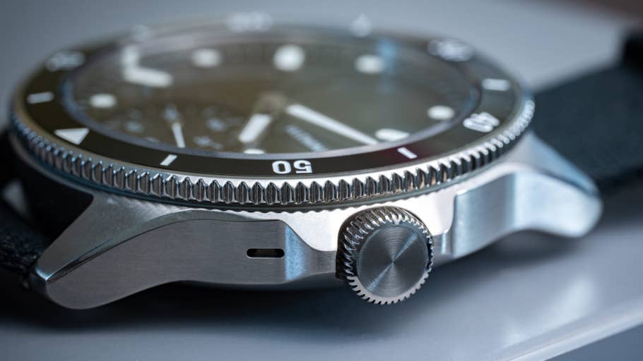 Close-up of the Withings ScanWatch Nova, showing the stainless steel case and black strap.