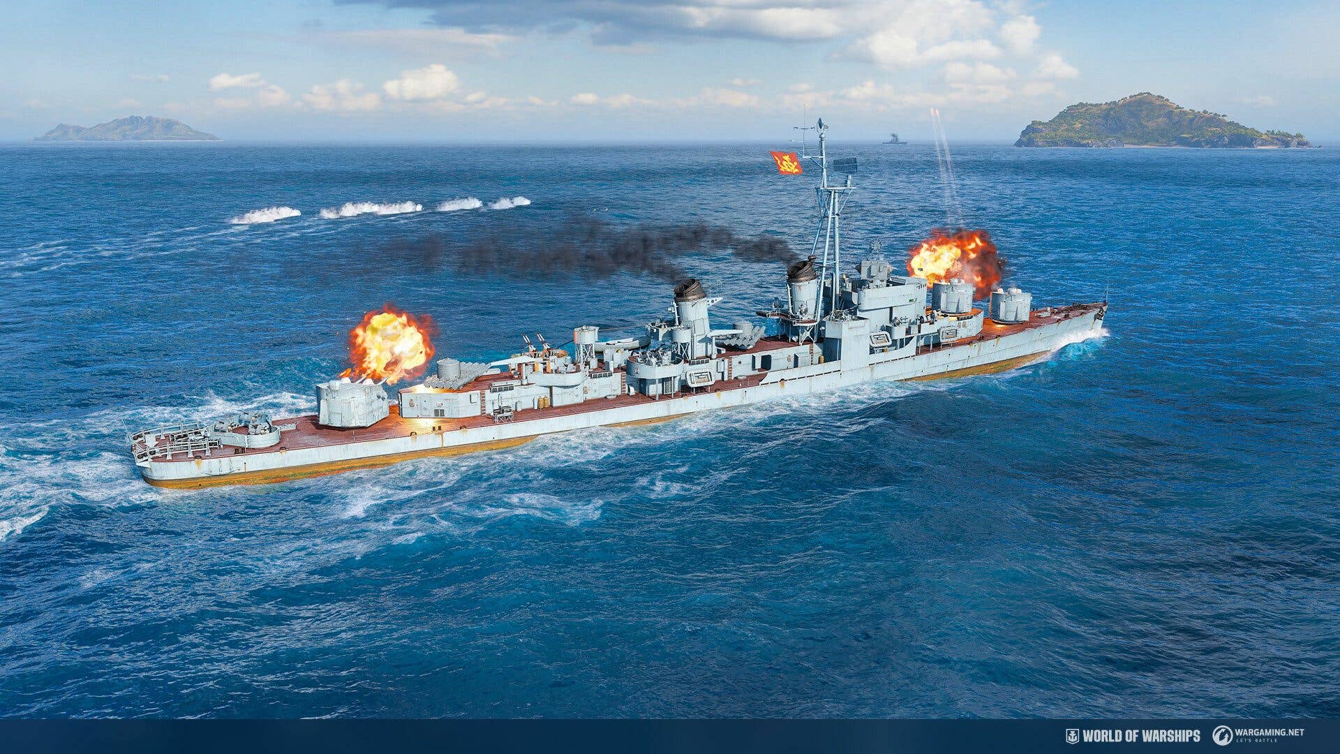 A screenshot of the game World of Warships. A screenshot of the game World of Warships.