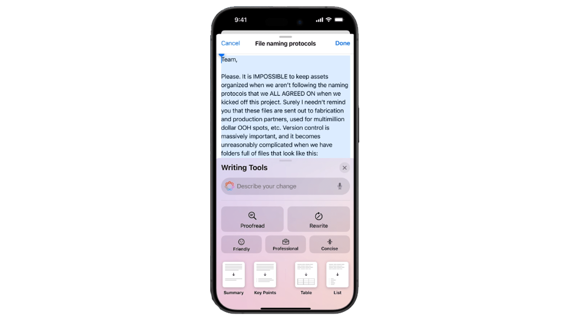 Apple's AI-powered Writing Tools