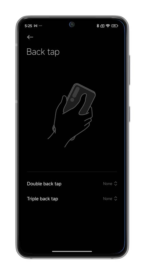 HyperOS screenshots on enabling the Back Tap shortcut.