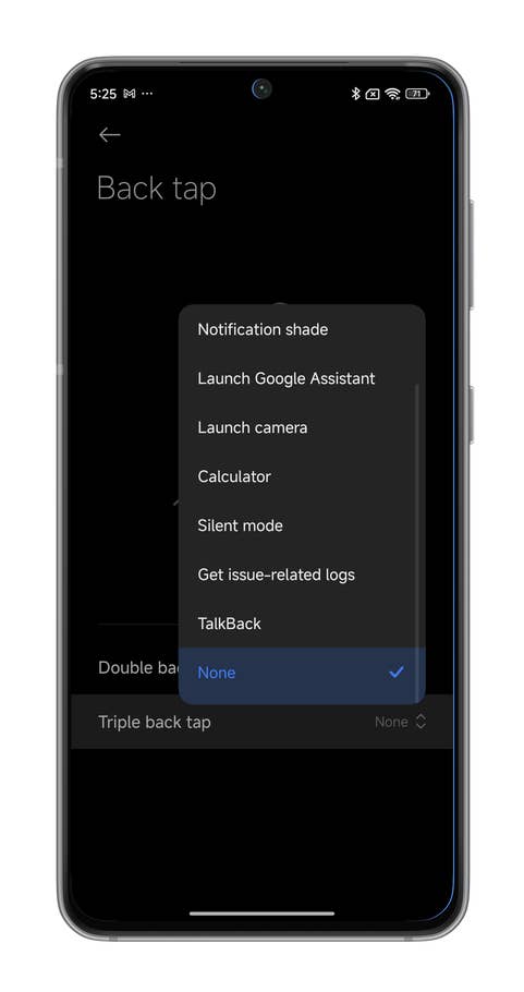 HyperOS screenshots on enabling the Back Tap shortcut.