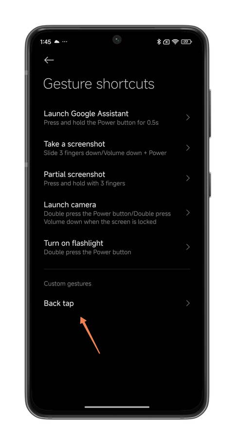 HyperOS screenshots showing how to use the Back tap feature on your Xiaomi smartphone.