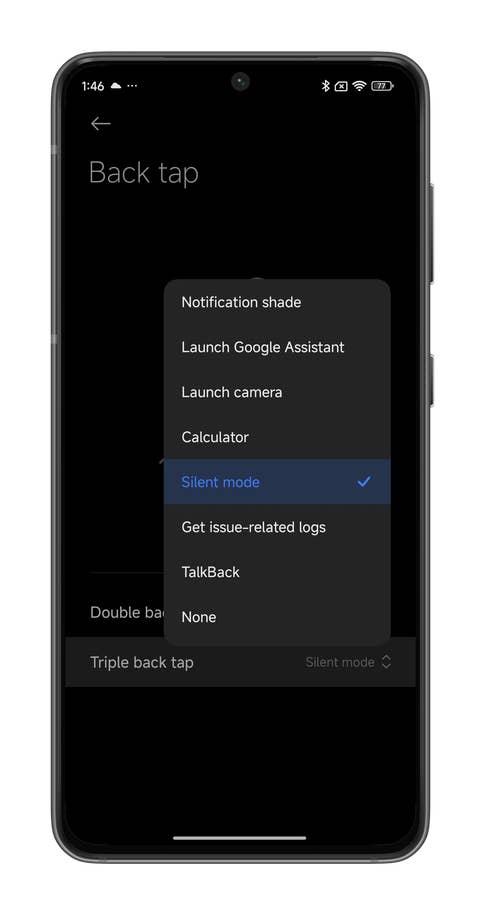 HyperOS screenshots showing how to use the Back tap feature on your Xiaomi smartphone.