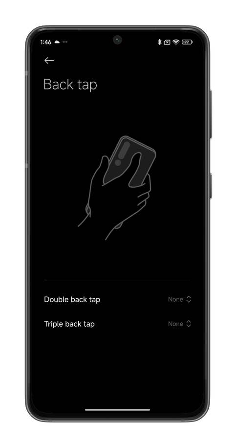 HyperOS screenshots showing how to use the Back tap feature on your Xiaomi smartphone.