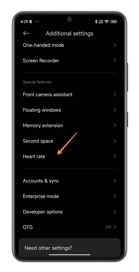 HyperOS screenshot showing how to measure your BPM with your Xiaomi smartphone.