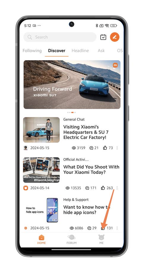 Screenshots of the Xiaomi Community app where you can receive HyperOS updates faster.