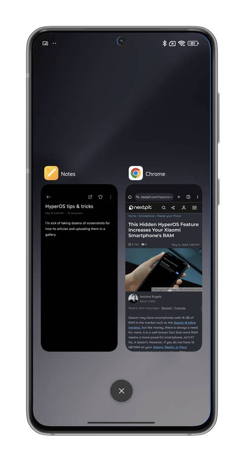 HyperOS screenshots on how to launch an app in a floating window on your Xiaomi smartphone.