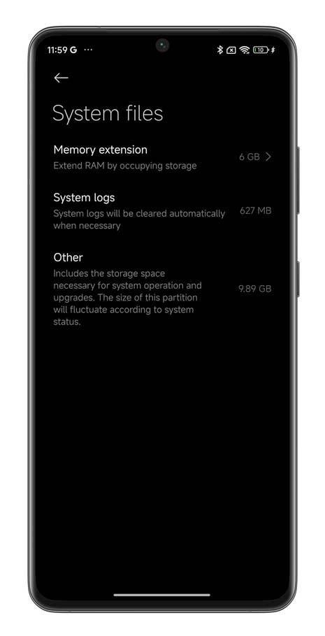 HyperOS screenshot showing how to enable the Memory Extension feature on your Xiaomi smartphone.