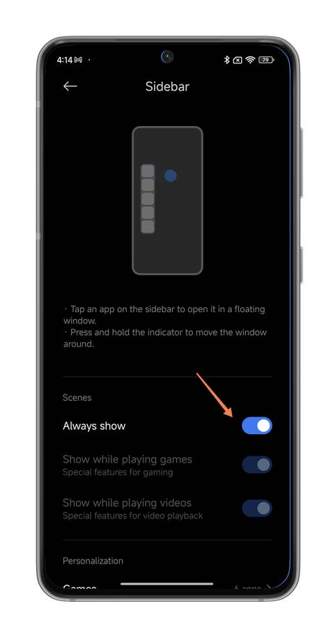 HyperOS screenshots on how to enable the Sidebar on your Xiaomi smartphone.