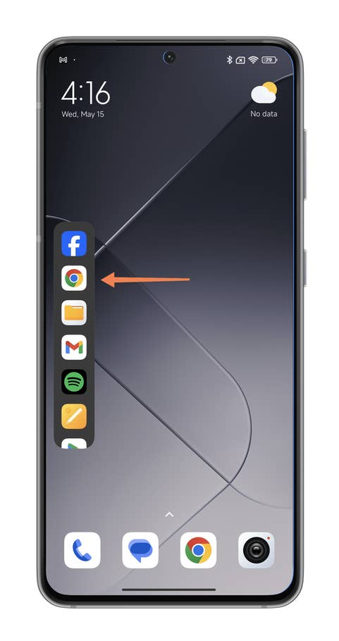 HyperOS screenshots on how to launch a floating window via the Sidebar of your Xiaomi smartphone.
