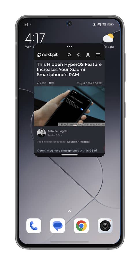 HyperOS screenshots on how to launch a floating window via the Sidebar of your Xiaomi smartphone.