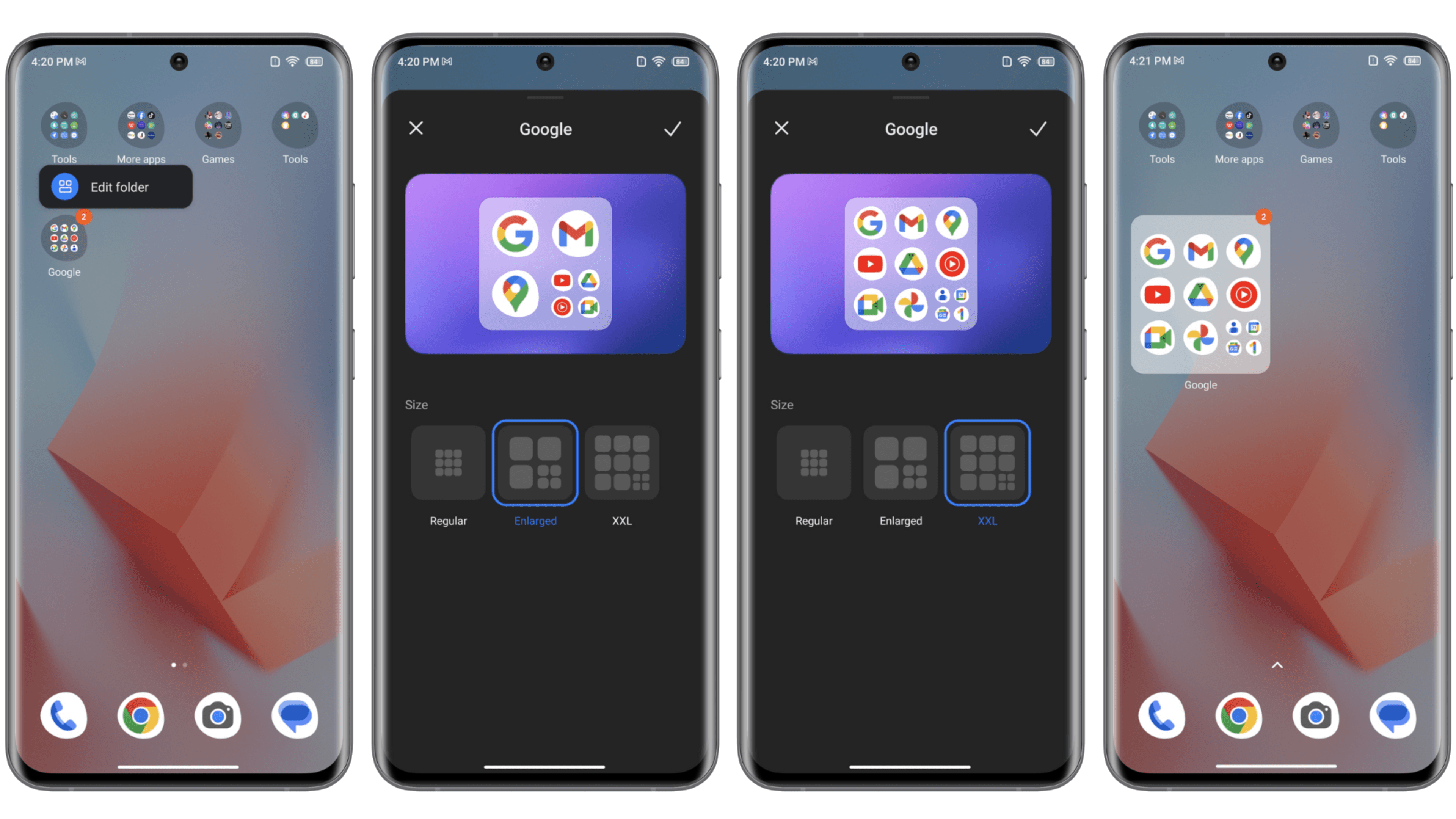 App folders can also be customized to show more of the apps' icons